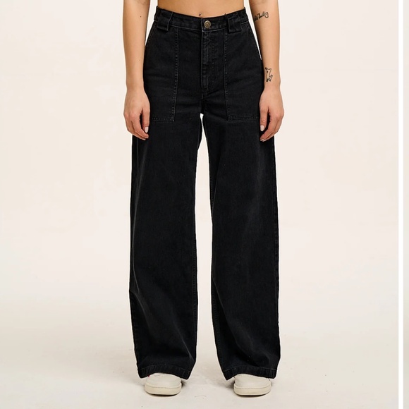 Lucy & Yak Delores Jean, Wide Leg, High Waist, Black Denim, US 14 - Picture 1 of 6